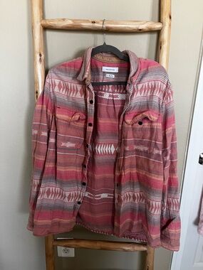 Urban Outfitters Pink & Coral Striped Button-Up Flannel